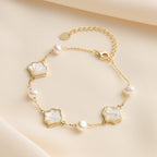 Mother of Pearl Shell Bracelet, Coastal Charm Bracelet, Summer Beach Jewelry