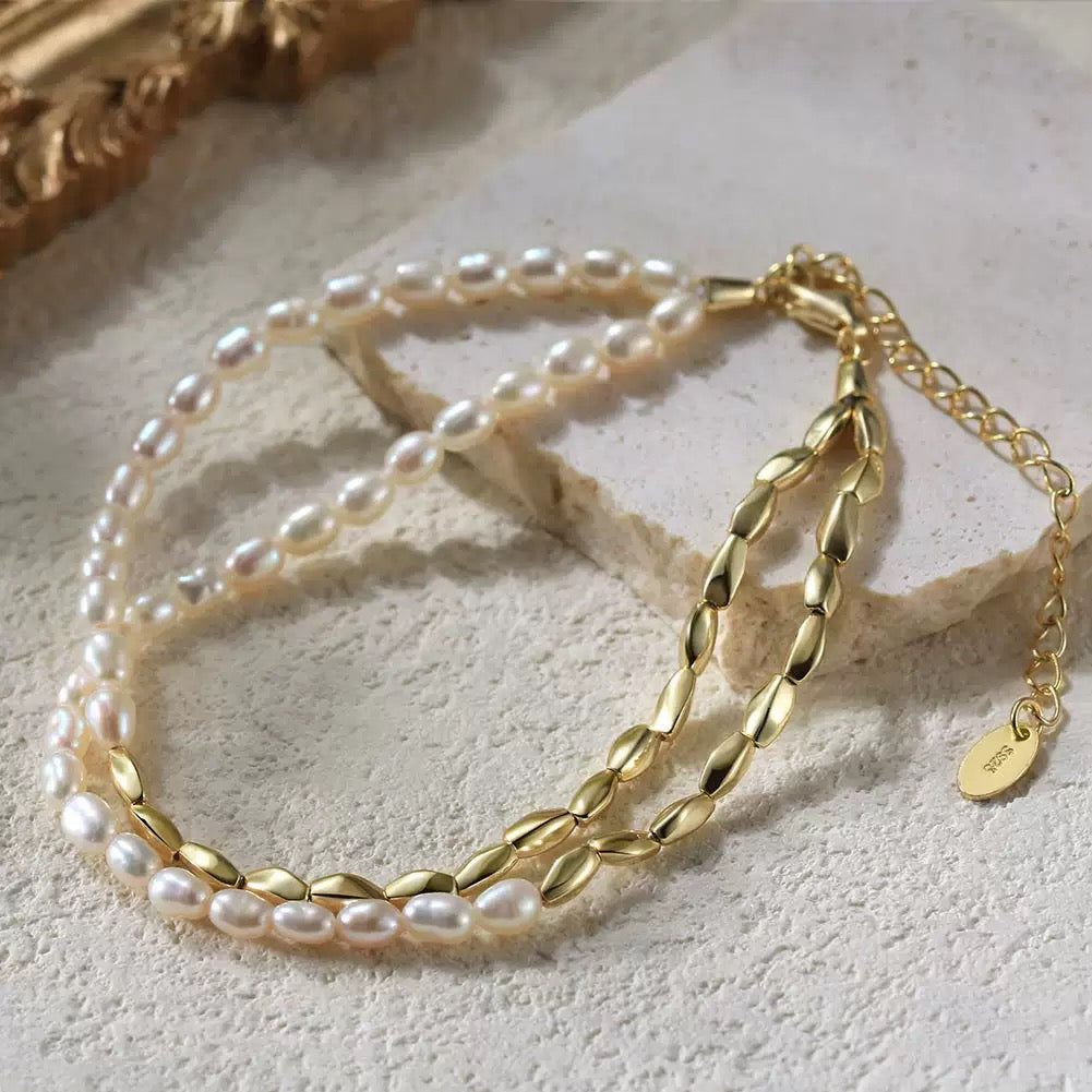Golden Flow – Freshwater Pearl Vermeil Double-Strand Bracelet