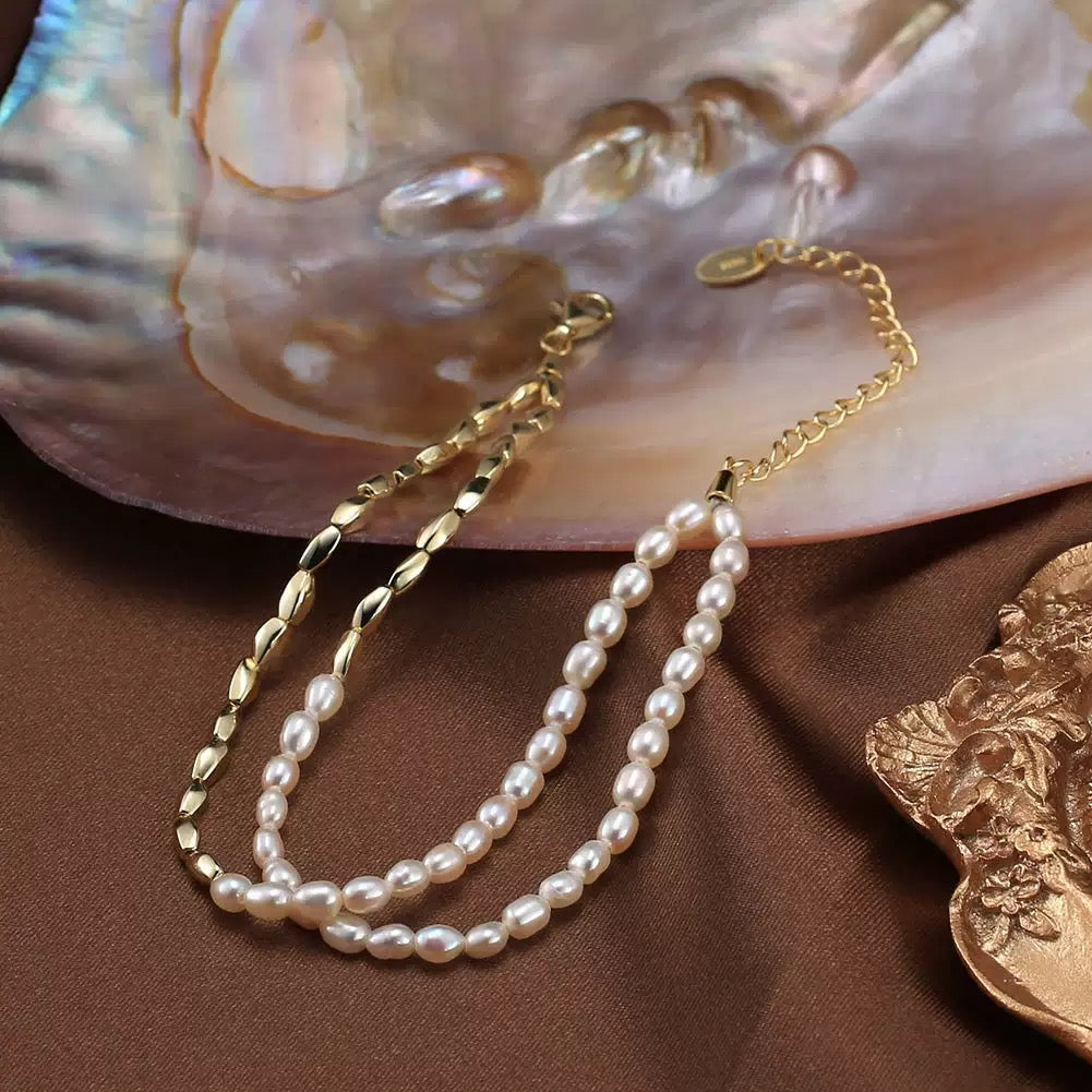 Golden Flow – Freshwater Pearl Vermeil Double-Strand Bracelet