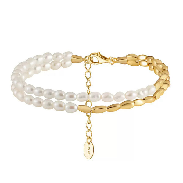 Golden Flow – Freshwater Pearl Vermeil Double-Strand Bracelet