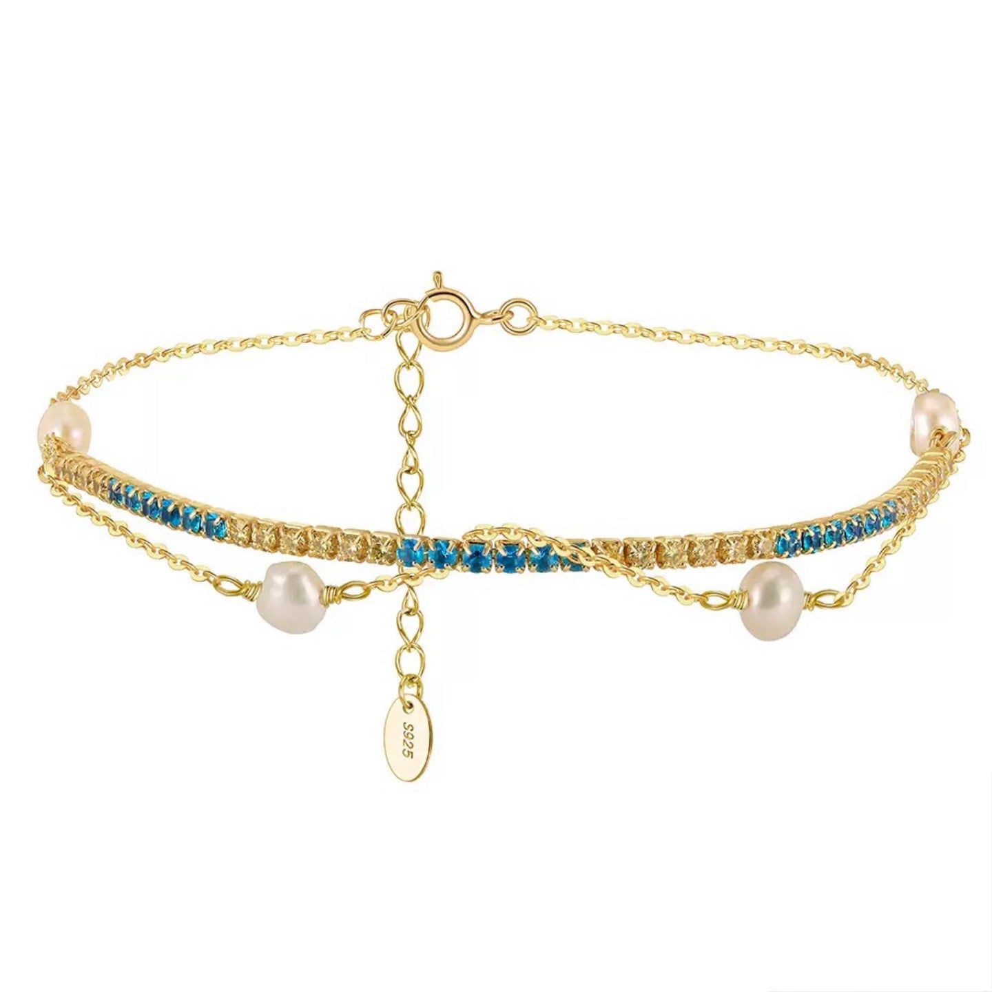 Blue Gleam – CZ & Freshwater Pearl Vermeil Bracelet