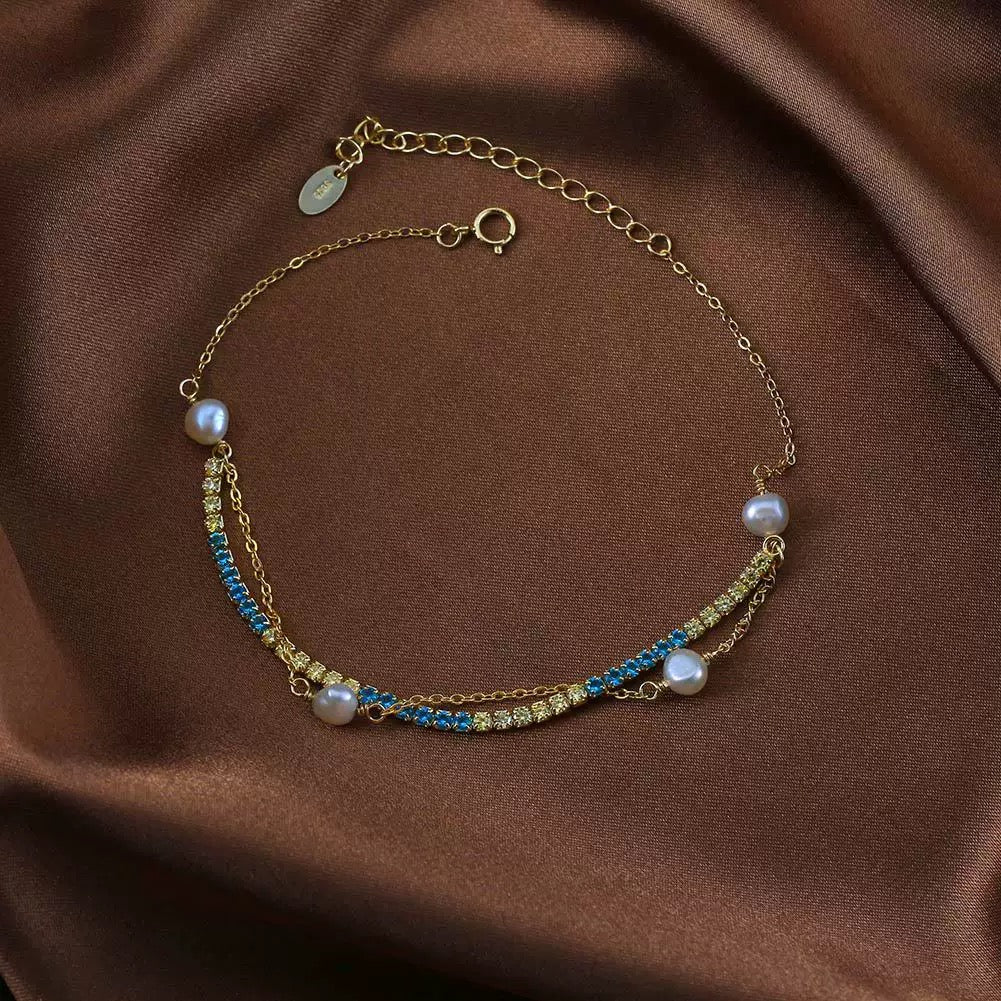 Blue Gleam – CZ & Freshwater Pearl Vermeil Bracelet