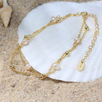 Dewlight Pearl Link Layered Bracelet, Dainty Chain Bracelet, Minimalist Pearl Jewelry