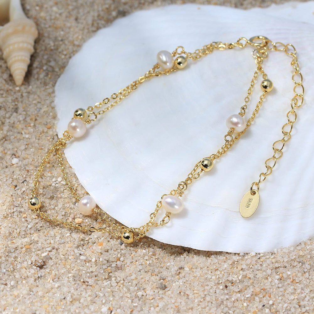 Dewlight Chain – Freshwater Pearl Double-Layer Vermeil Bracelet