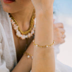 Dewlight Pearl Link Layered Bracelet, Dainty Chain Bracelet, Minimalist Pearl Jewelry