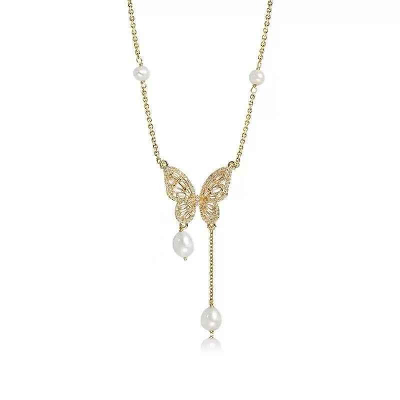 Flutter Grace – Pearl Butterfly Pendant Necklace