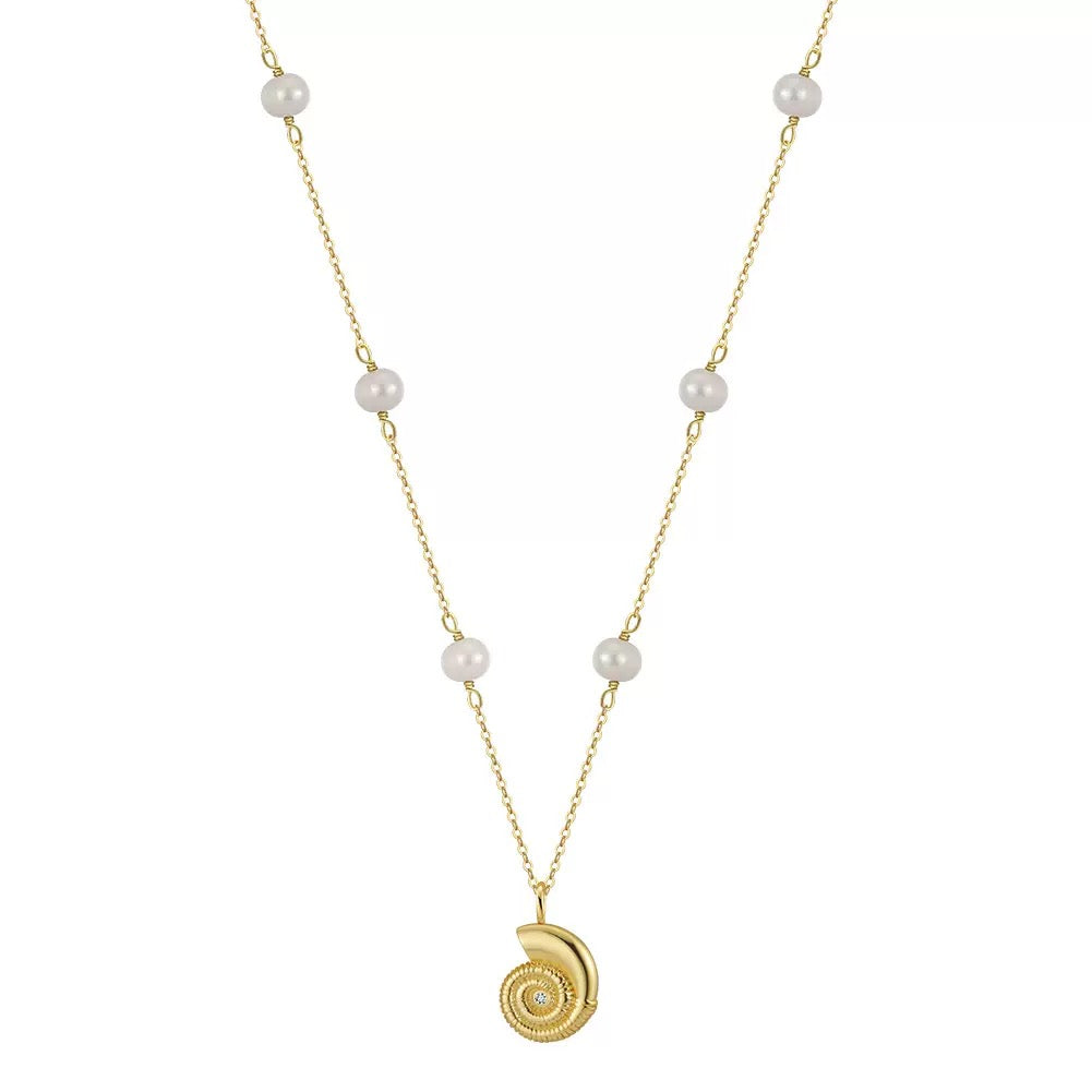 Ocean Coil – Pearl & Nautilus Pendant Necklace