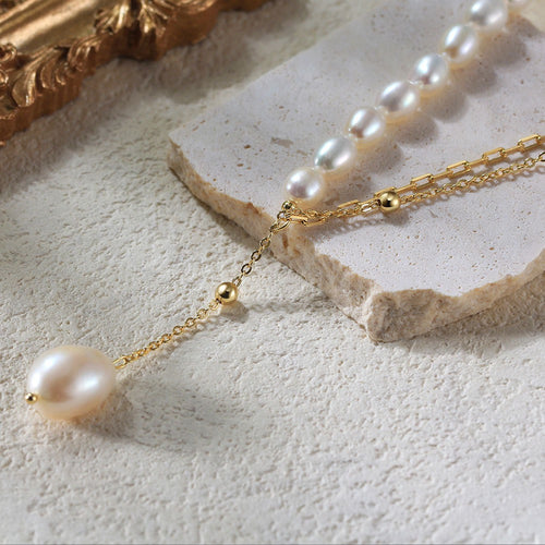 Asym Grace – Freshwater Pearl Lariat Necklace