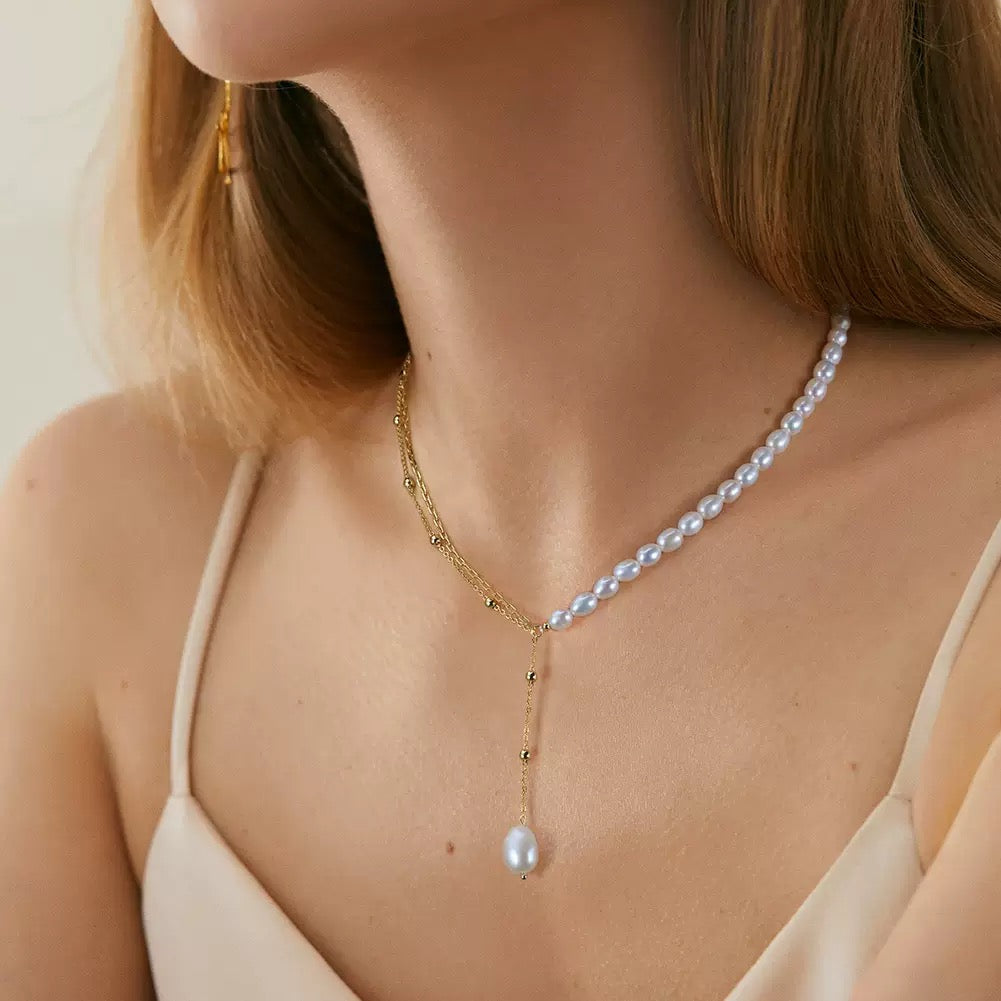 Asym Grace – Freshwater Pearl Lariat Necklace