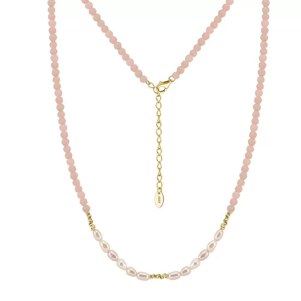 Blush Aura – Freshwater Pearl & Rose Quartz Necklace | Energy Stone Series