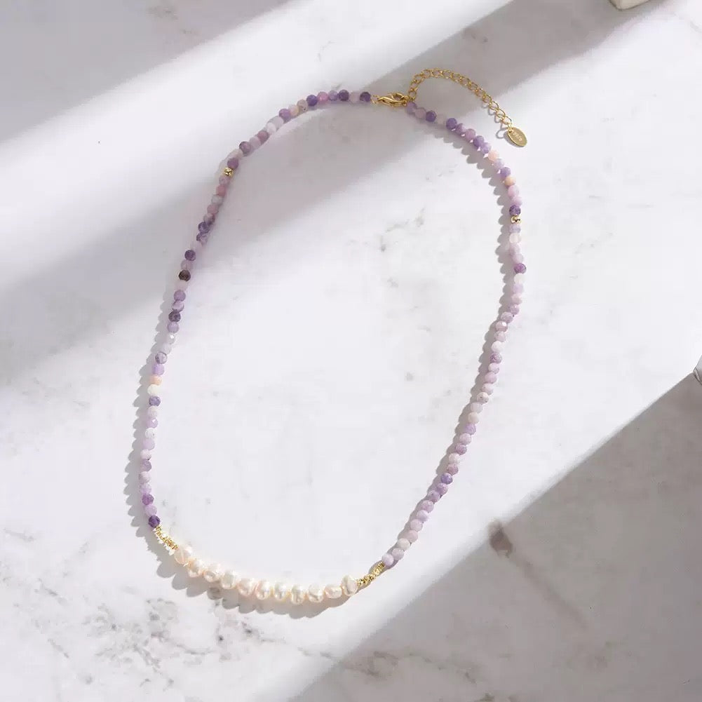 Lavender Shield – Freshwater Pearl & Lepidolite Energy Necklace