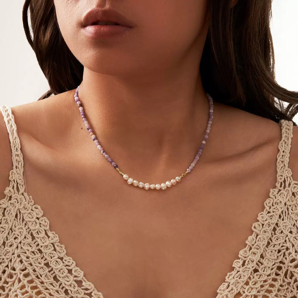 Lavender Shield – Freshwater Pearl & Lepidolite Energy Necklace