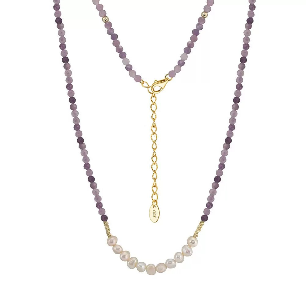 Lavender Shield – Freshwater Pearl & Lepidolite Energy Necklace