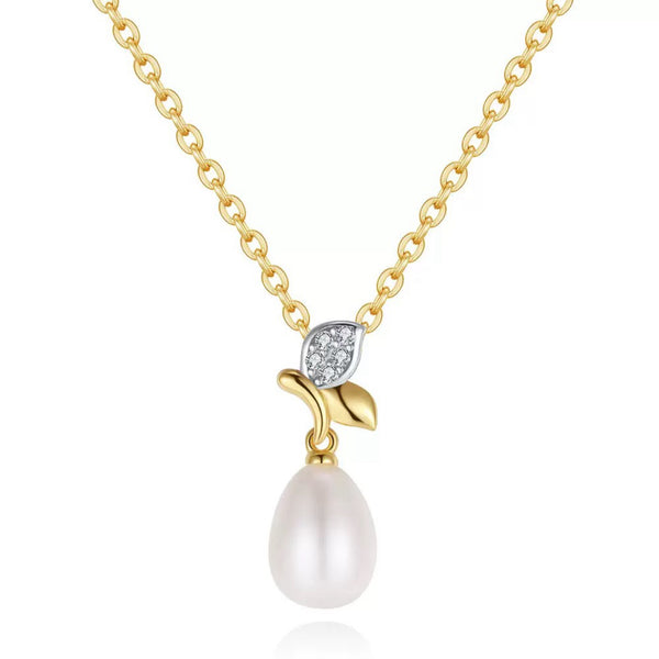 Pearl Bud – Leaf Motif & Freshwater Pearl Necklace