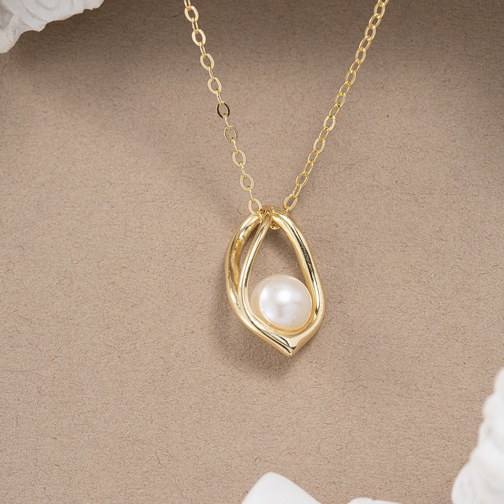 Golden Tear – Freshwater Pearl Drop Pendant Necklace