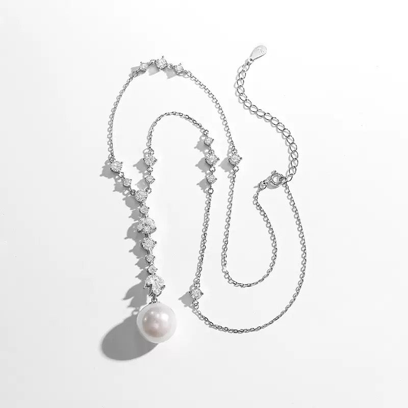 Modern Grace – Pearl &amp; CZ Pendant Necklace
