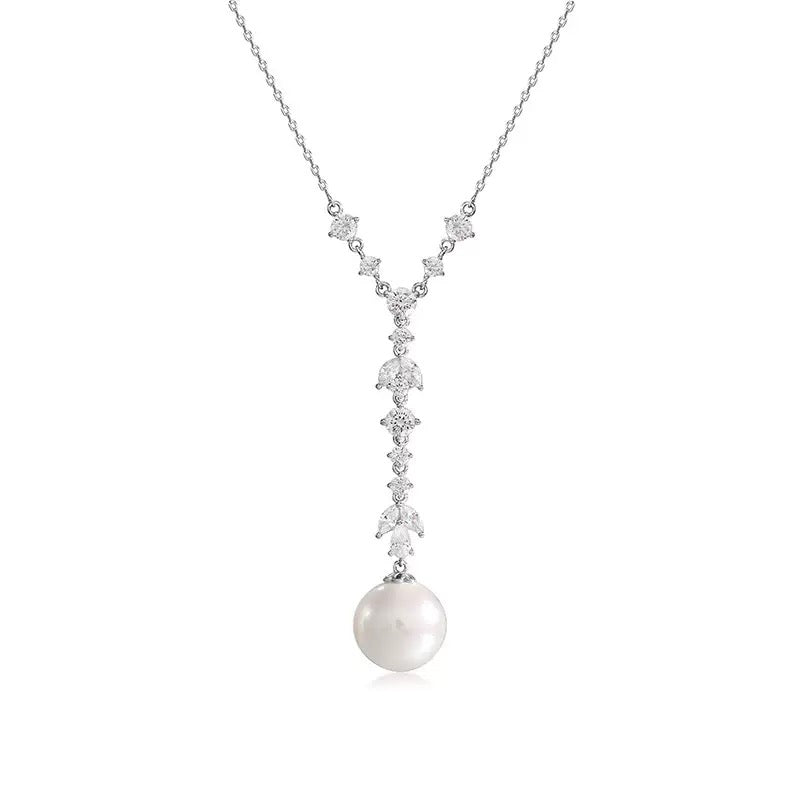 Modern Grace – Pearl &amp; CZ Pendant Necklace