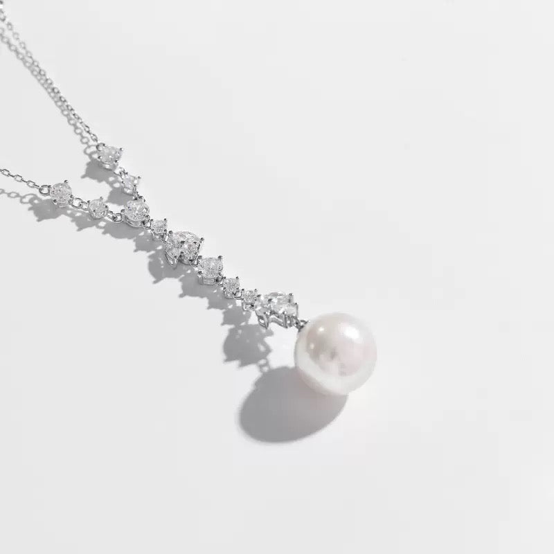 Modern Grace – Pearl &amp; CZ Pendant Necklace