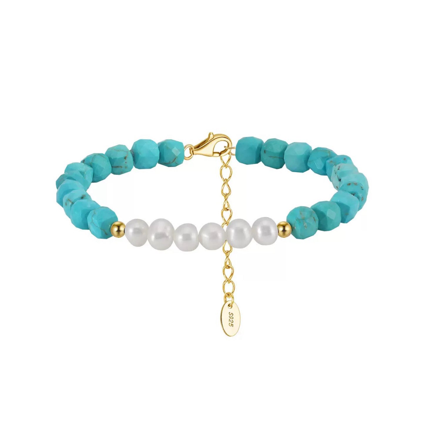 Celestial Stone – Freshwater Pearl & Turquoise Vermeil Bracelet | Energy Stone Series
