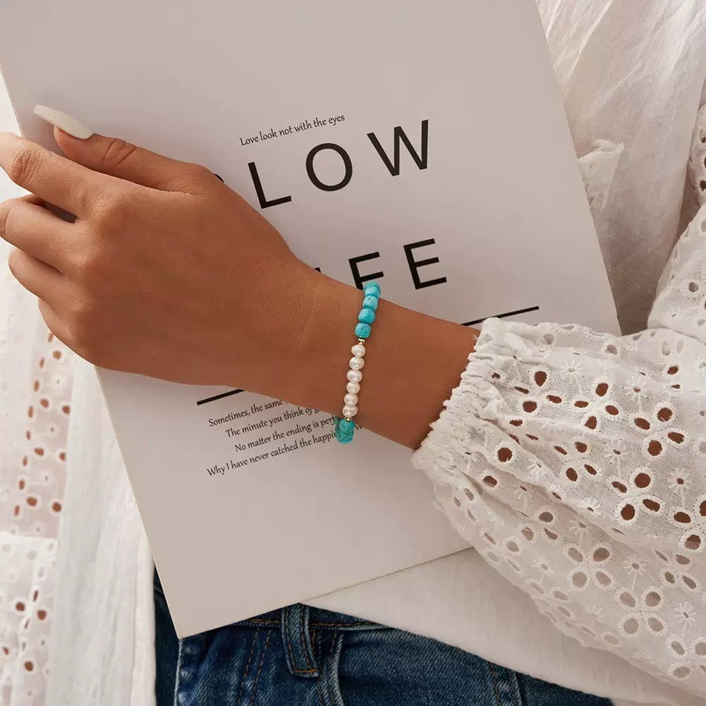 Celestial Stone – Freshwater Pearl & Turquoise Vermeil Bracelet | Energy Stone Series