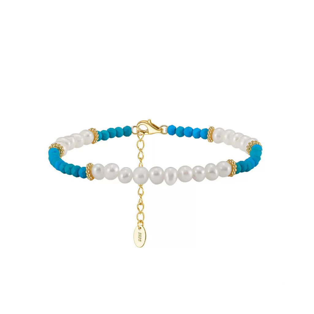 Celestial Glow – Freshwater Pearl & Turquoise Vermeil Bracelet | Energy Stone Series