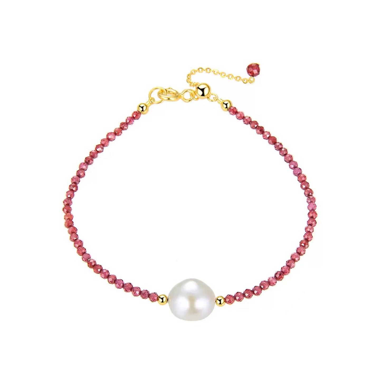 Ruby Core – Garnet & Freshwater Pearl Vermeil Bracelet | Energy Stone Series