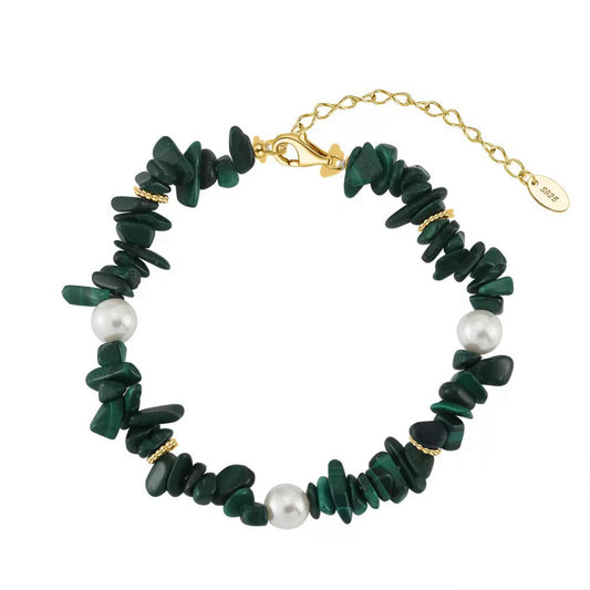 Forest Pulse – Malachite & Shell Pearl Vermeil Bracelet | Energy Stone Series