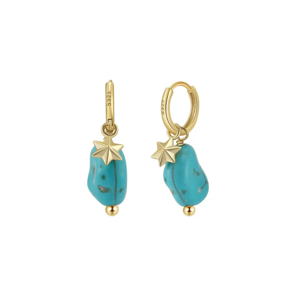 Cosmic Stone – Turquoise & Vermeil Star Huggie Earrings
