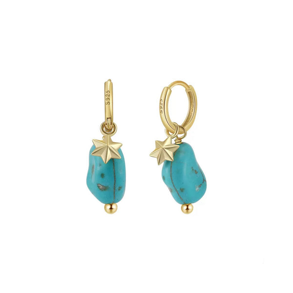 Cosmic Stone – Turquoise & Vermeil Star Huggie Earrings