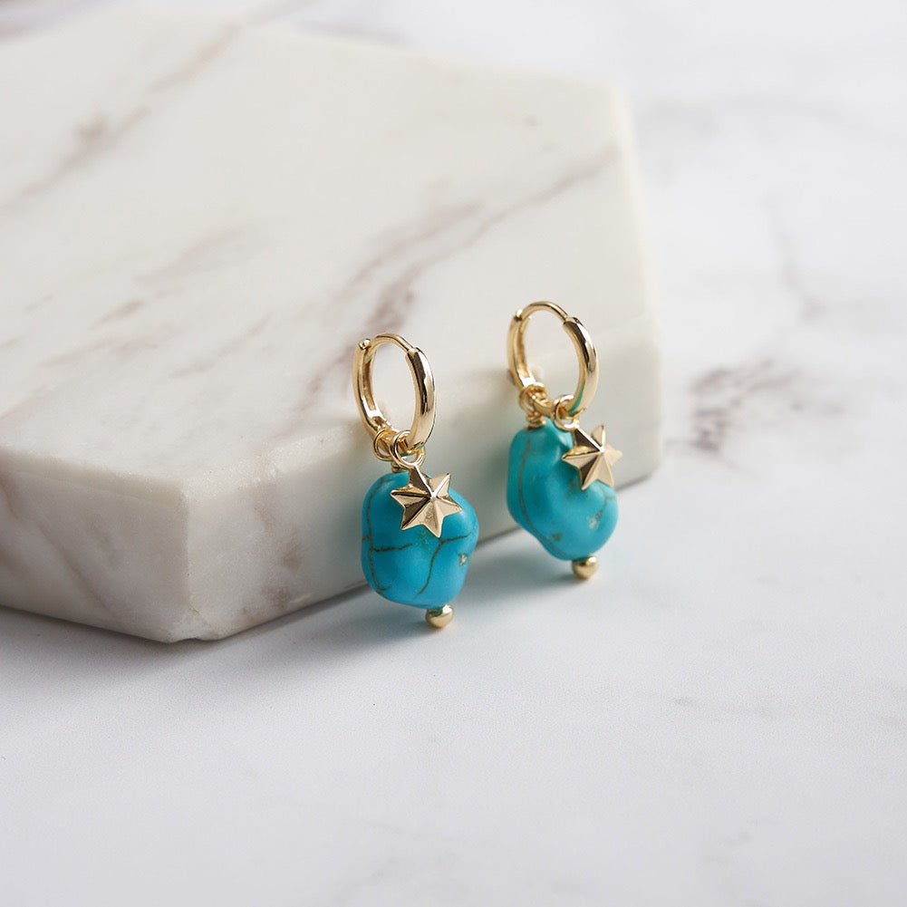 Cosmic Stone – Turquoise & Vermeil Star Huggie Earrings