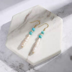 Blue Bead Baroque Pearl Earrings Dangle & Drop Earrings