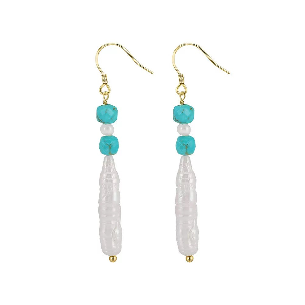 Mystic Drop – Freshwater Pearl & Turquoise Energy Stone Earrings| Energy Stone Series