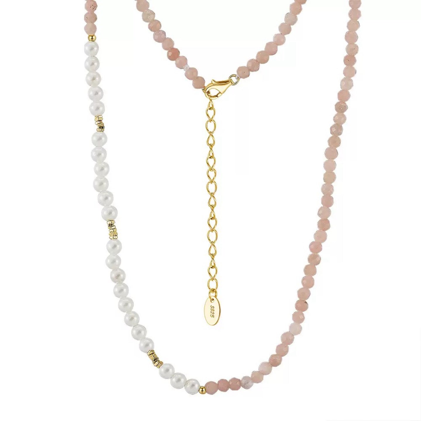 Rose Clarity – Pink Aventurine & White Shell Bead Necklace | Energy Stone Series