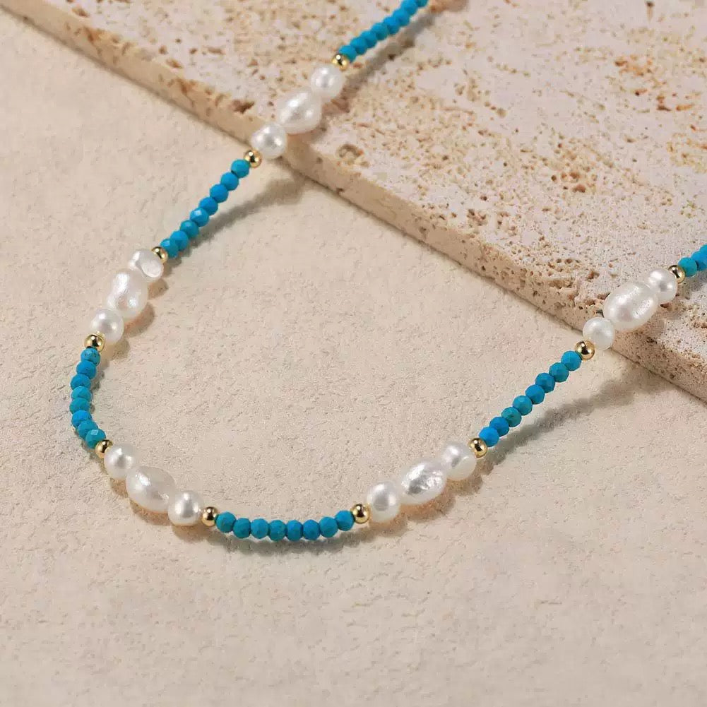 Ocean Spirit – Freshwater Pearl & Turquoise Necklace| Energy Stone Series
