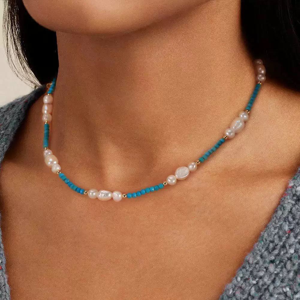 Ocean Spirit – Freshwater Pearl & Turquoise Necklace| Energy Stone Series