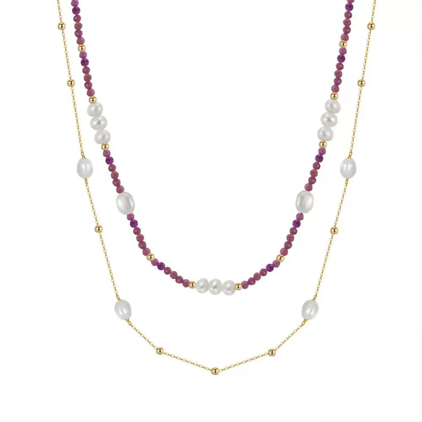 Mystic Layers – Freshwater Pearl & Lepidolite Double Necklace | Energy Stone Series