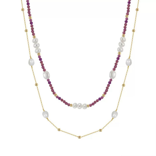 Mystic Layers – Freshwater Pearl & Lepidolite Double Necklace | Energy Stone Series