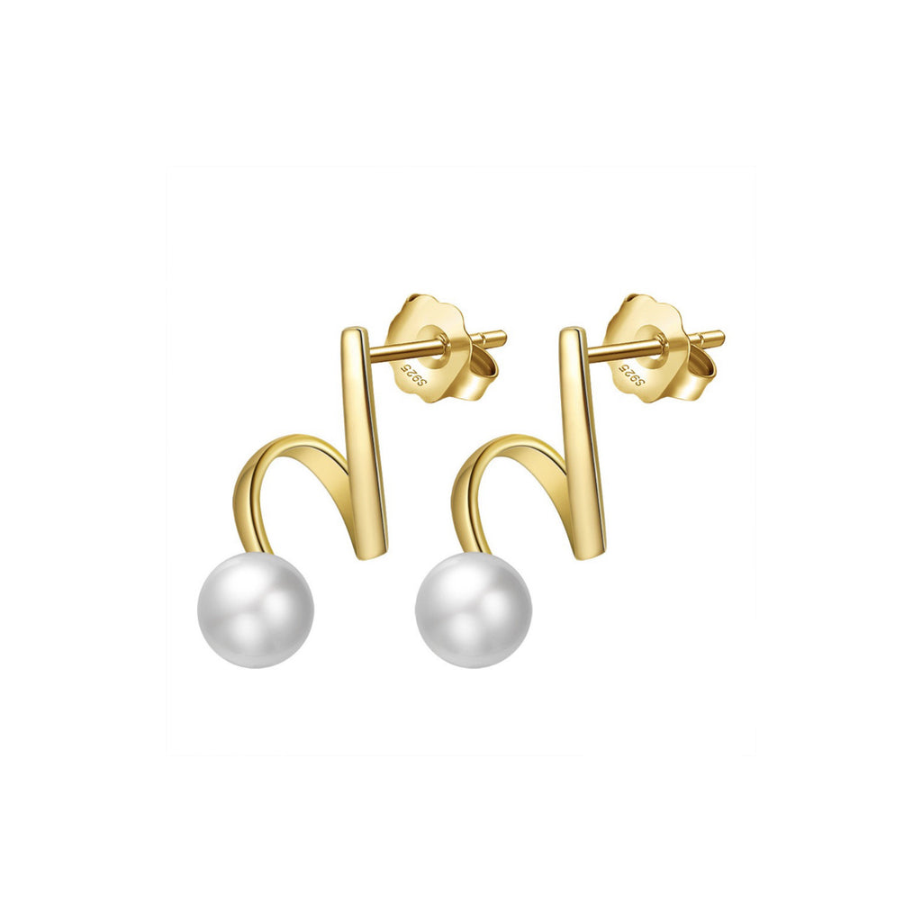 Fluid Line – Freshwater Pearl & Vermeil Arc Stud Earrings