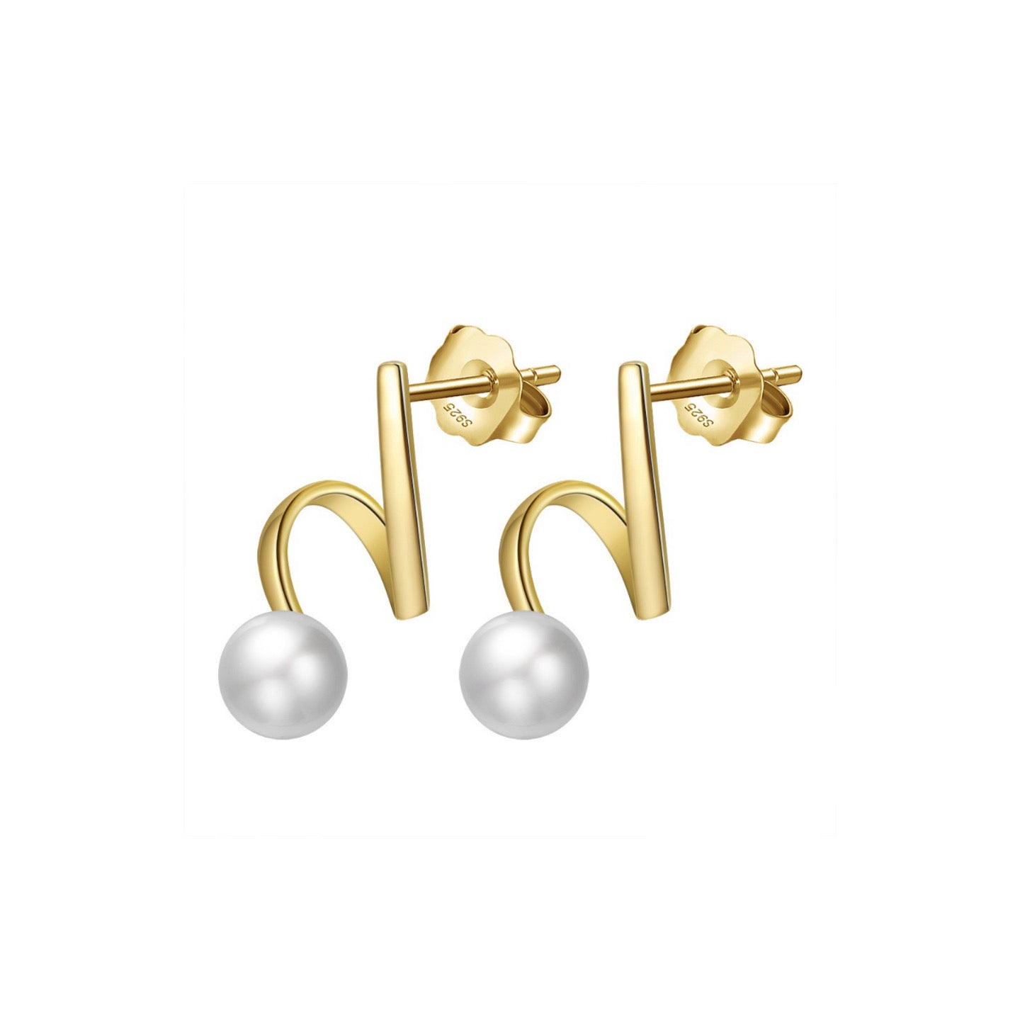 Fluid Line – Freshwater Pearl & Vermeil Arc Stud Earrings