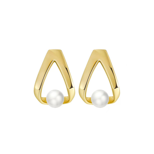 Zen Arc – Geometric Freshwater Pearl & Vermeil Stud Earrings