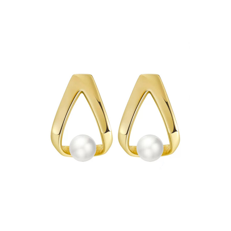 Zen Arc – Geometric Freshwater Pearl & Vermeil Stud Earrings