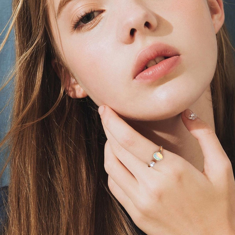 Ethereal Glow – Opal & Freshwater Pearl Vermeil Ring