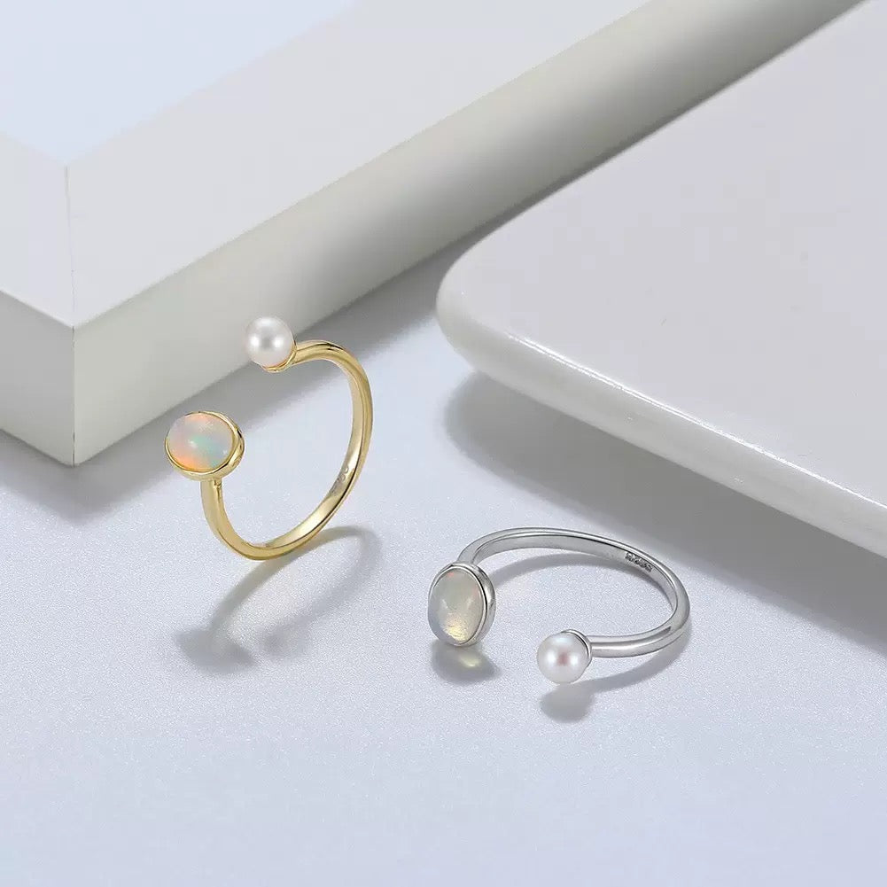 Ethereal Glow – Opal & Freshwater Pearl Vermeil Ring