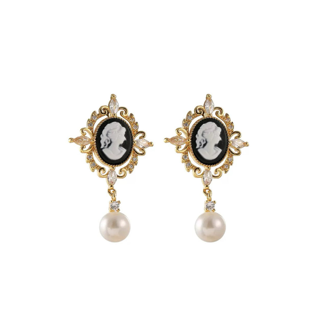 Regency Grace – Cameo & Pearl Drop Earrings