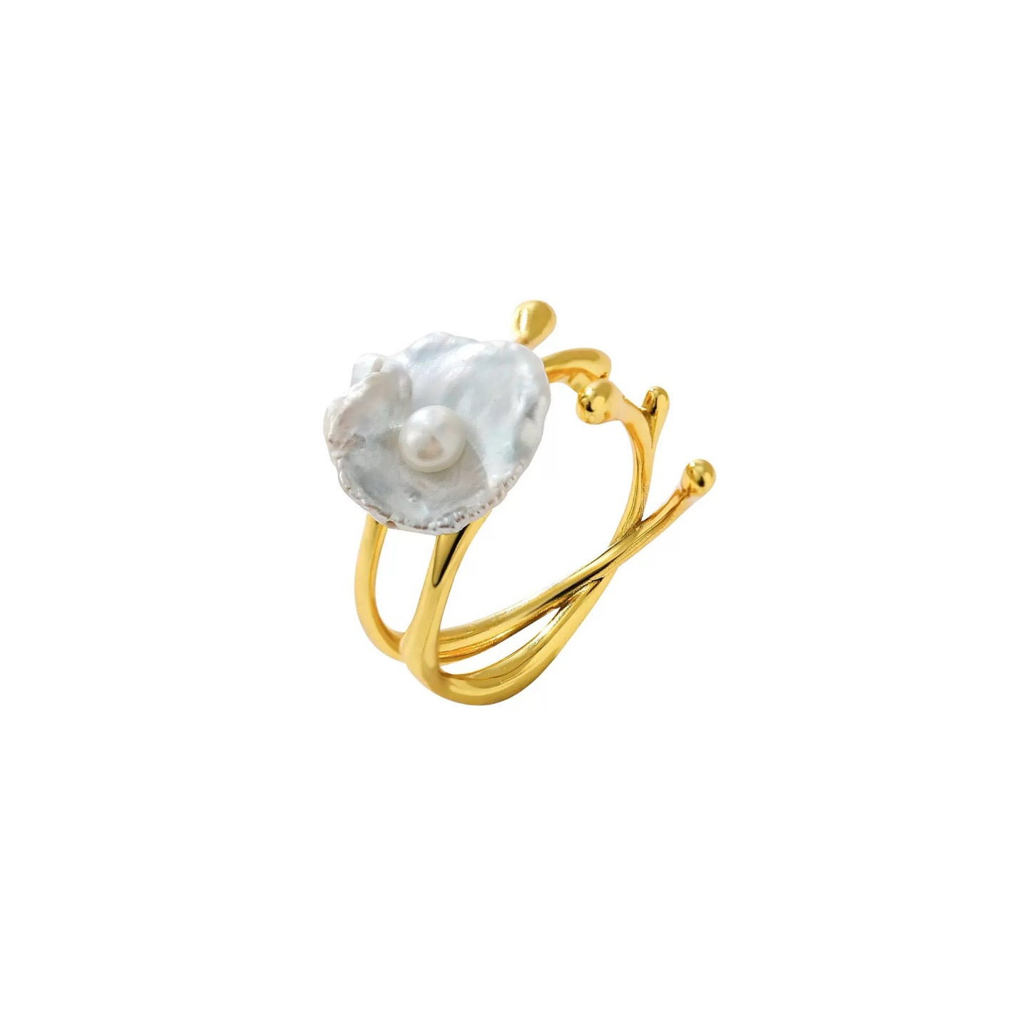 Golden Bloom – Baroque Pearl & Sterling Silver Ring