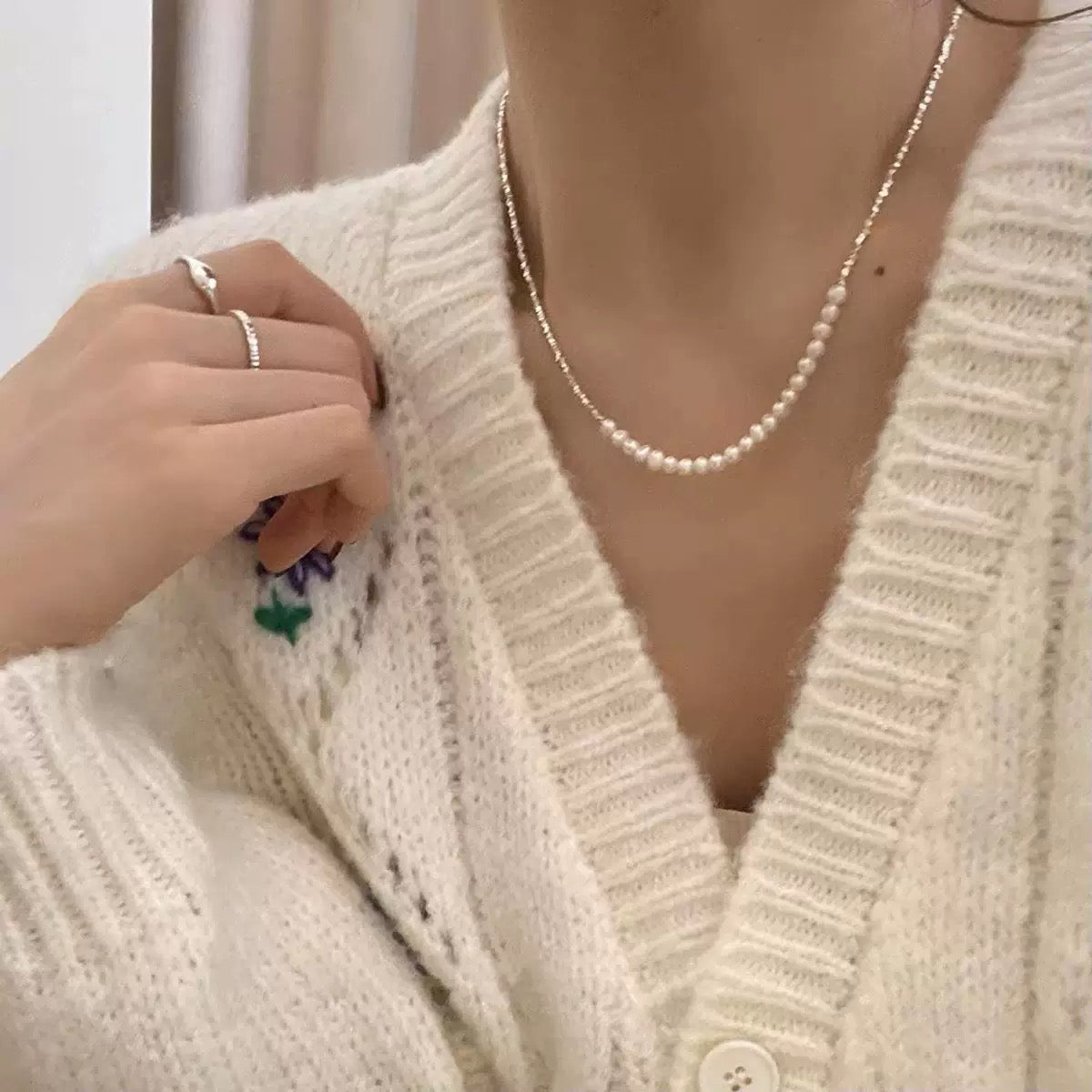 Starlight Cascade – Sterling Silver & Freshwater Pearl Necklace