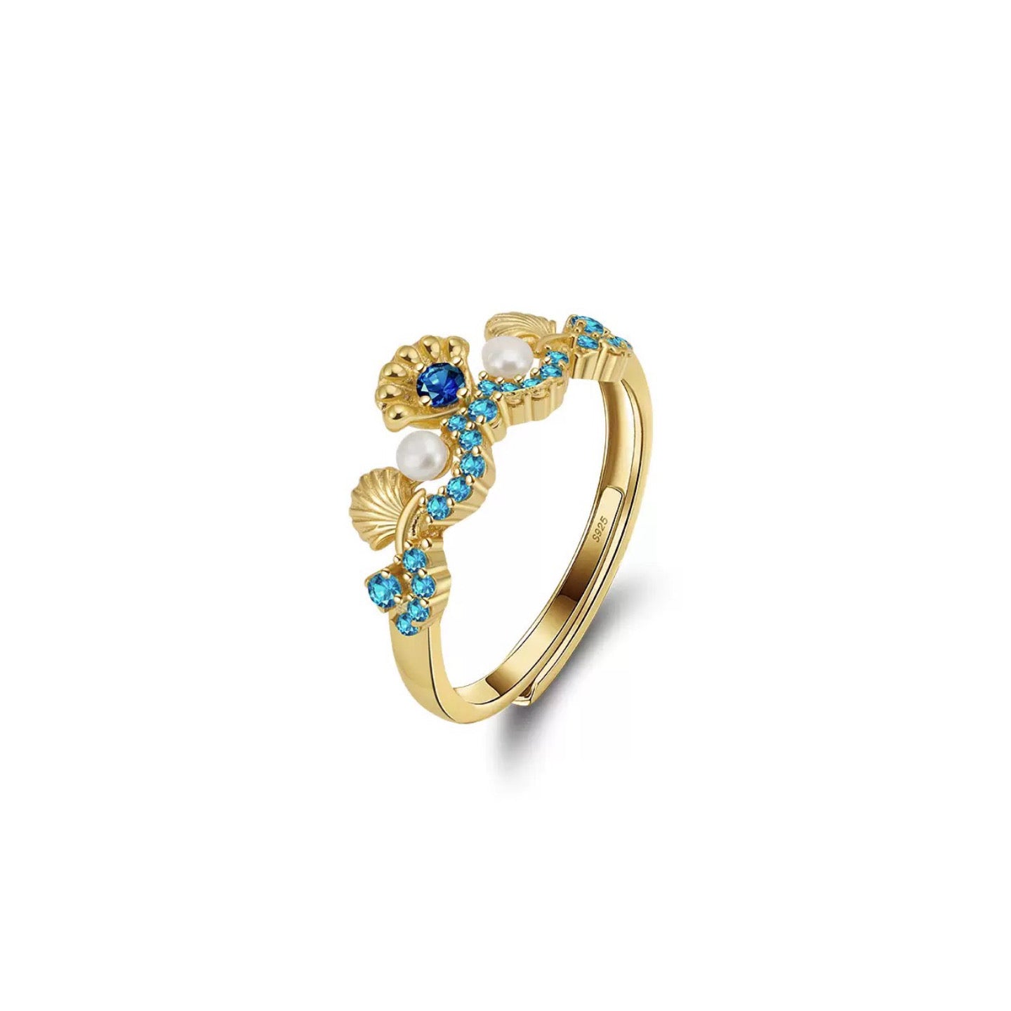 Ocean Muse – Pearl & Shell Wave Ring