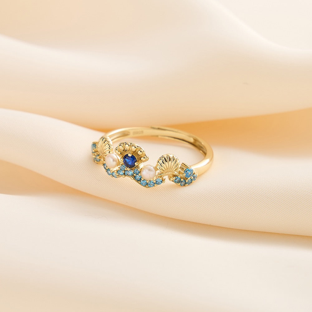 Ocean Muse – Pearl & Shell Wave Ring
