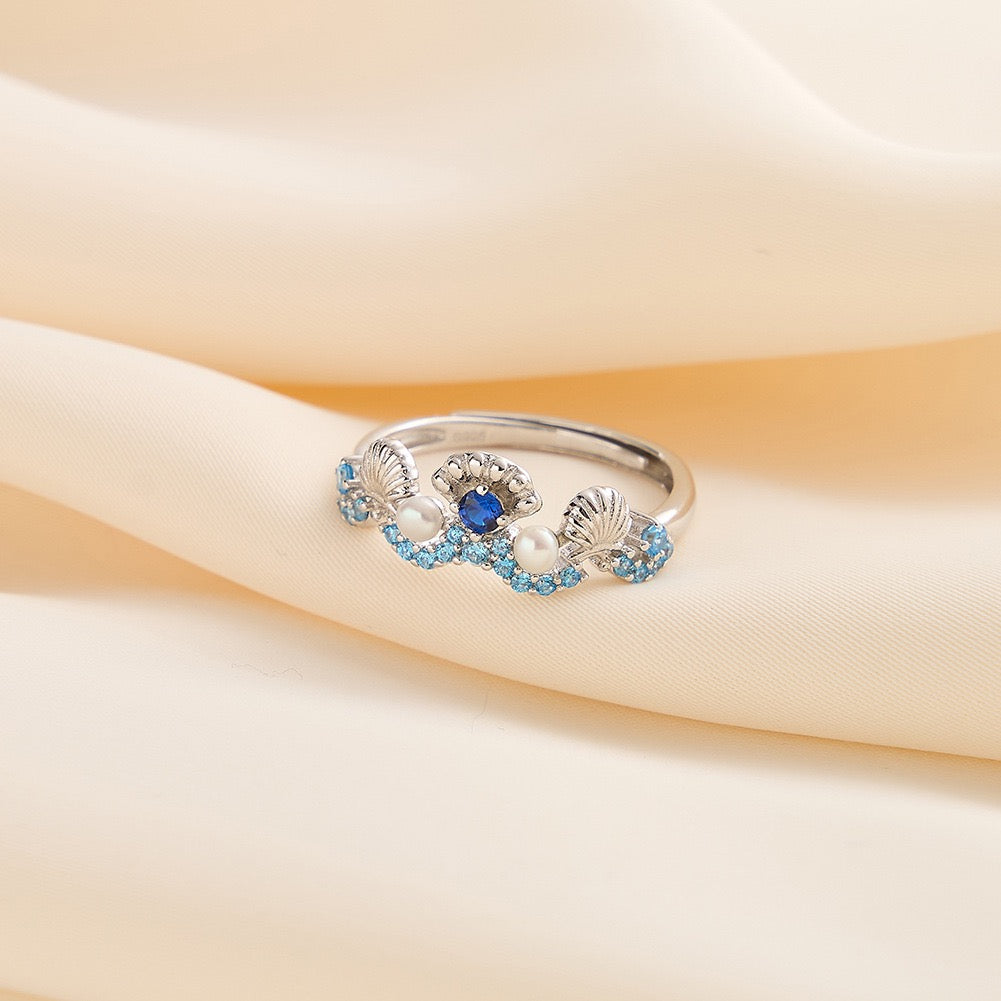 Ocean Muse – Pearl & Shell Wave Ring