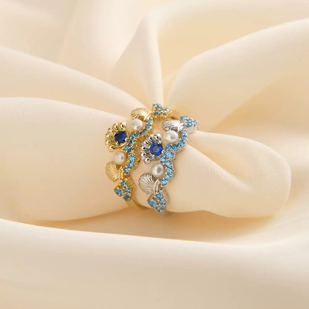Ocean Muse – Pearl & Shell Wave Ring